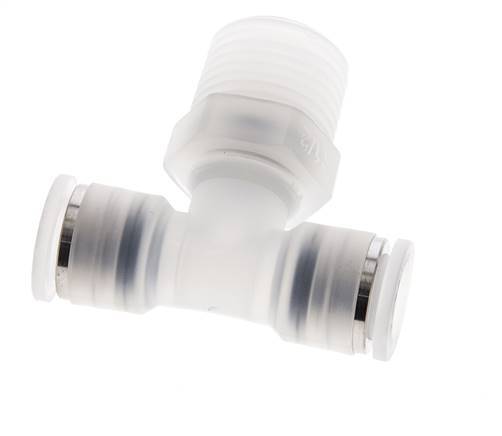 10mm x R1/2'' Inline-T-Stück Steckverschraubung mit Außengewinde Messing/PA 66 NBR drehbar
