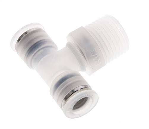 10mm x R1/2'' Inline-T-Stück Steckverschraubung mit Außengewinde Messing/PA 66 NBR drehbar