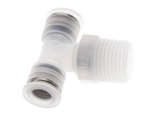 10mm x R1/2'' Inline-T-Stück Steckverschraubung mit Außengewinde Messing/PA 66 NBR drehbar