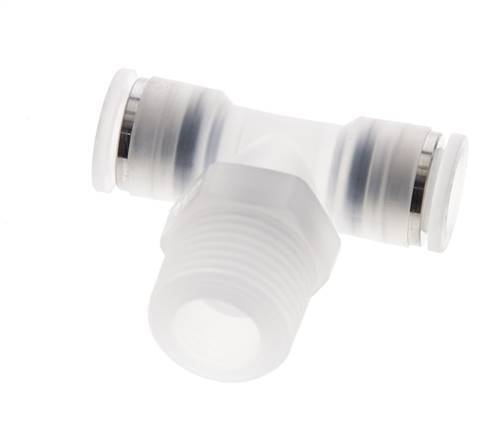 10mm x R1/2'' Inline-T-Stück Steckverschraubung mit Außengewinde Messing/PA 66 NBR drehbar
