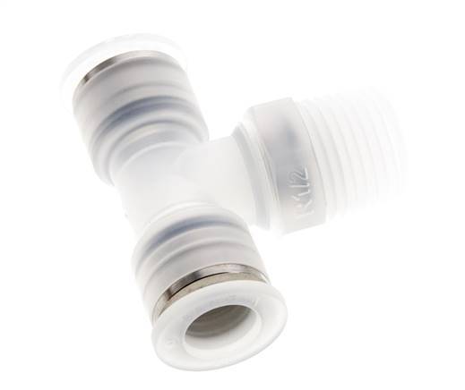 12mm x R1/2'' Inline-T-Stück Steckverschraubung mit Außengewinde Messing/PA 66 NBR drehbar