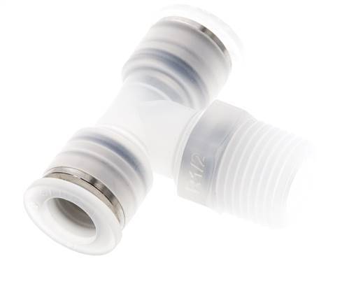 12mm x R1/2'' Inline-T-Stück Steckverschraubung mit Außengewinde Messing/PA 66 NBR drehbar