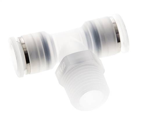 12mm x R1/2'' Inline-T-Stück Steckverschraubung mit Außengewinde Messing/PA 66 NBR drehbar
