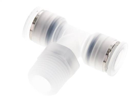 12mm x R1/2'' Inline-T-Stück Steckverschraubung mit Außengewinde Messing/PA 66 NBR drehbar