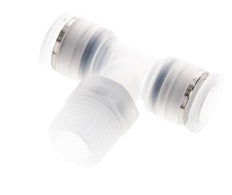 12mm x R1/2'' Inline-T-Stück Steckverschraubung mit Außengewinde Messing/PA 66 NBR drehbar