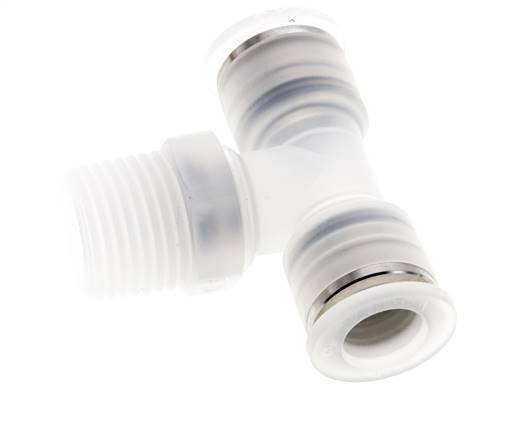 12mm x R1/2'' Inline-T-Stück Steckverschraubung mit Außengewinde Messing/PA 66 NBR drehbar