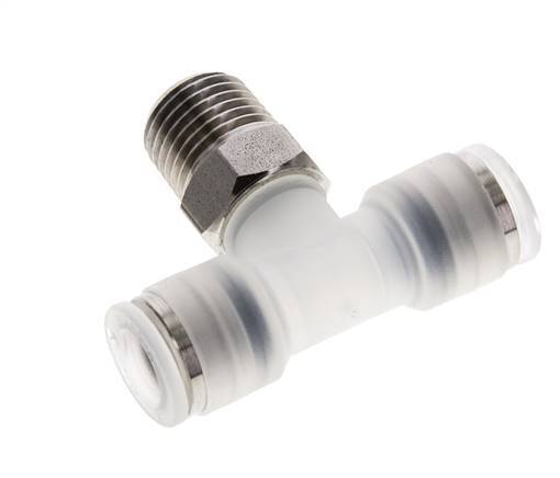 8mm x R1/4'' Inline Tee Push-in Fitting with Male Threads PA/Stainless Steel EPDM FDA Rotatable