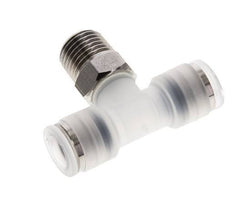 8mm x R1/4'' Inline Tee Push-in Fitting with Male Threads PA/Stainless Steel EPDM FDA Rotatable