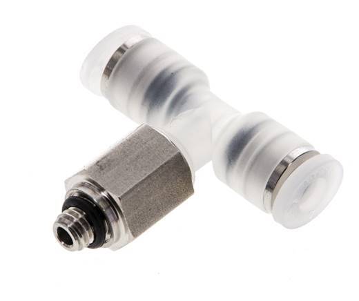 4mm x M 5 Inline Tee Push-in Fitting with Male Threads PA/Stainless Steel EPDM FDA Rotatable