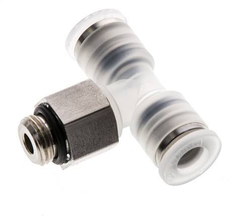 6mm x G1/8'' Inline Tee Push-in Fitting with Male Threads PA/Stainless Steel EPDM FDA Rotatable