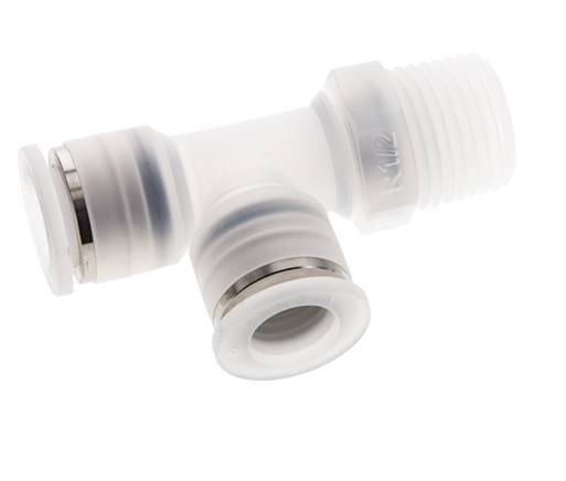 12mm x R1/2'' rechtwinkliges T-Stück Steckverschraubung mit Außengewinde Messing/PA 66 NBR drehbar