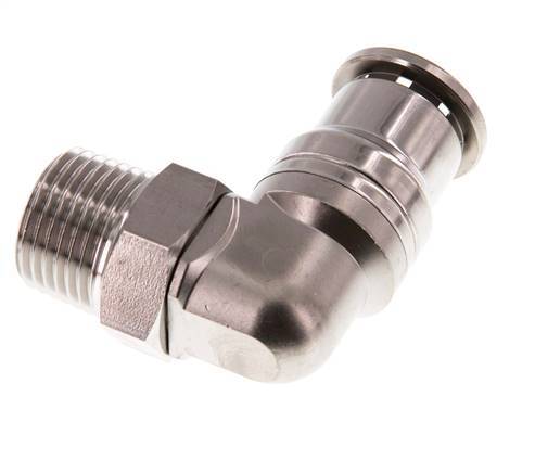 16mm x R1/2'' 90deg Elbow Push-in Fitting with Male Threads Stainless Steel FKM Rotatable