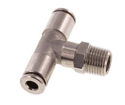 4mm x R1/8'' Inline Tee Push-in Fitting with Male Threads Stainless Steel FKM Rotatable