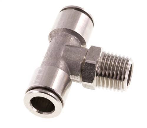 8mm x R1/4'' Inline Tee Push-in Fitting with Male Threads Stainless Steel FKM Rotatable