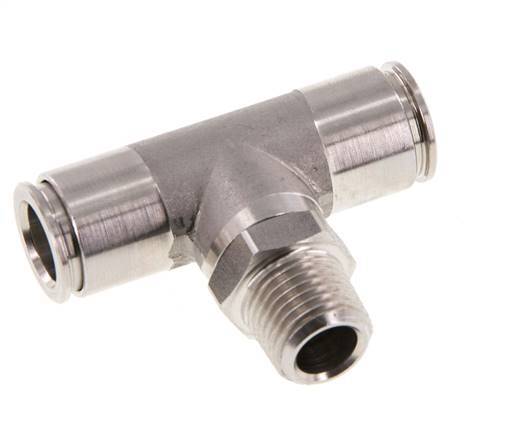 10mm x R1/4'' Inline-T-Stück Steckverschraubung mit Außengewinde Messing/PA 66 NBR drehbar