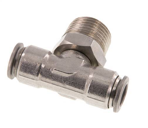 10mm x R1/2'' Inline-T-Stück Steckverschraubung mit Außengewinde Messing/PA 66 NBR drehbar