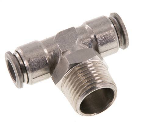 10mm x R1/2'' Inline-T-Stück Steckverschraubung mit Außengewinde Messing/PA 66 NBR drehbar