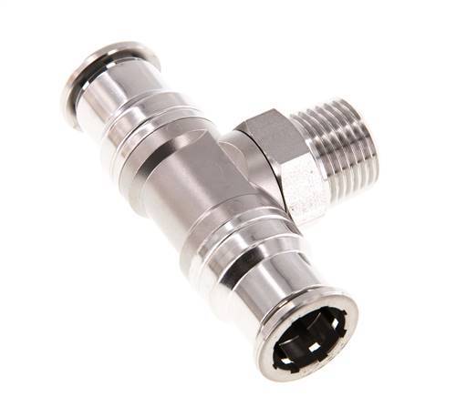 16mm x R1/2'' Inline Tee Push-in Fitting with Male Threads Stainless Steel FKM Rotatable