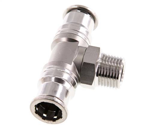16mm x R1/2'' Inline-T-Stück Steckverschraubung mit Außengewinde Messing/PA 66 NBR drehbar