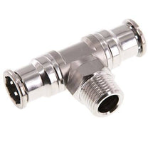 16mm x R1/2'' Inline-T-Stück Steckverschraubung mit Außengewinde Messing/PA 66 NBR drehbar