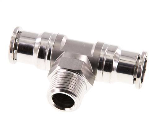 16mm x R1/2'' Inline-T-Stück Steckverschraubung mit Außengewinde Messing/PA 66 NBR drehbar