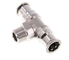 16mm x R1/2'' Inline-T-Stück Steckverschraubung mit Außengewinde Messing/PA 66 NBR drehbar