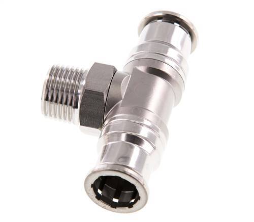 16mm x R1/2'' Inline-T-Stück Steckverschraubung mit Außengewinde Messing/PA 66 NBR drehbar