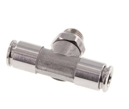 6mm x G1/8'' Inline Tee Push-in Fitting with Male Threads Stainless Steel FKM FDA Rotatable