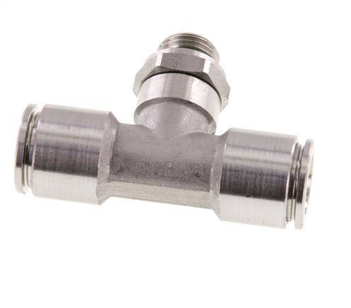 8mm x G1/8'' Inline Tee Push-in Fitting with Male Threads Stainless Steel FKM FDA Rotatable