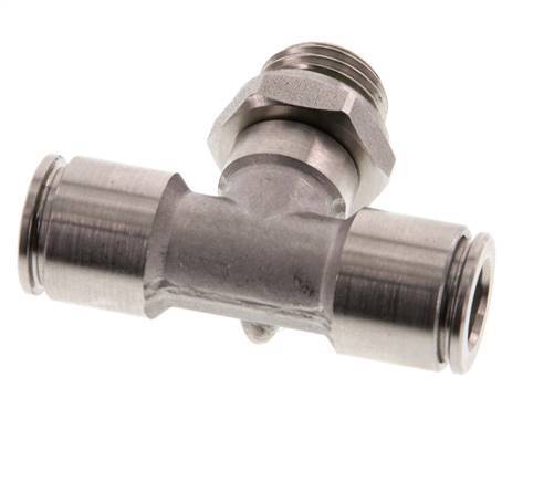 8mm x G1/4'' Inline Tee Push-in Fitting with Male Threads Stainless Steel FKM FDA Rotatable