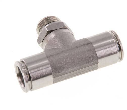 10mm x G1/4'' Inline Tee Push-in Fitting with Male Threads Stainless Steel FKM FDA Rotatable
