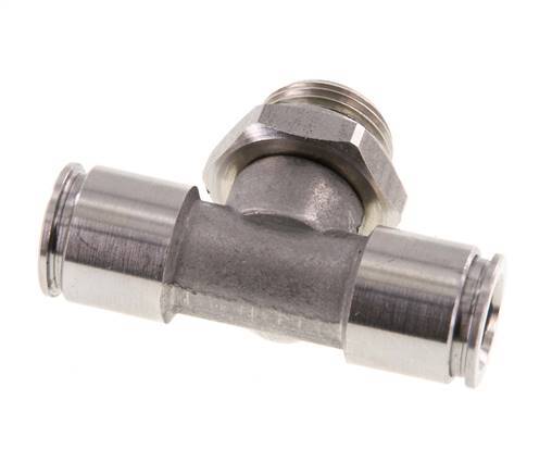 10mm x G3/8'' Inline T-Stück Steckverschraubung mit Außengewinde Edelstahl FKM FDA drehbar