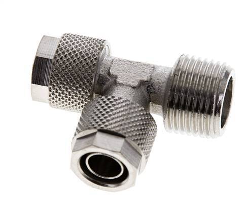 10x8 & R3/8'' Vernickeltes Messing Rechtwinkliges T-Stück mit Außengewinde zum Aufstecken