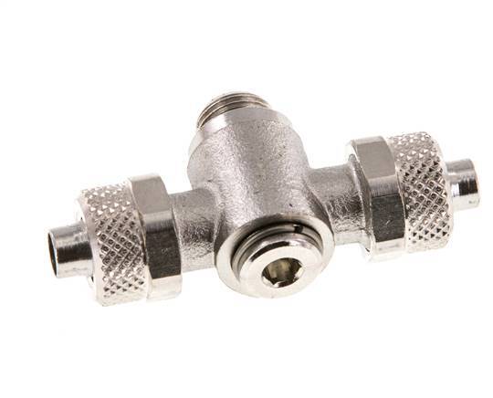 8x6 & G1/8'' T-Stück aus vernickeltem Messing mit Außengewinde und drehbarem Innensechskant