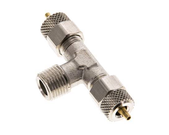 4x2 & R1/8'' Nickel plated Brass Tee Push-on Fitting with Male Threads [2 Pieces]