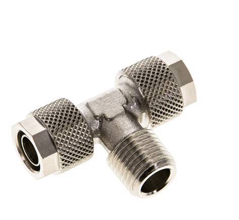 10x8 & R1/4'' Nickel plated Brass Tee Push-on Fitting with Male Threads [2 Pieces]