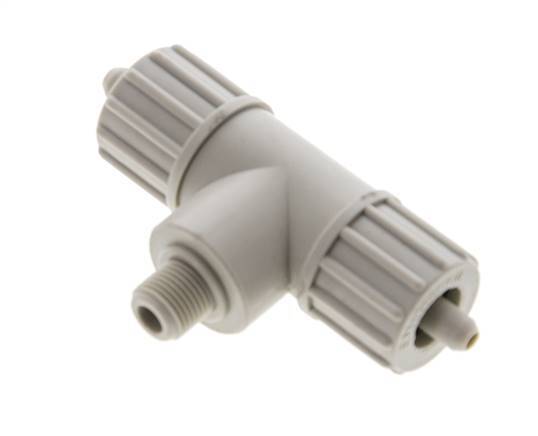 10x4mm & G1/8'' PP T-Shape Tee Compression Fitting with Male Threads 10 bar PVC and PA