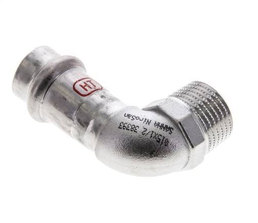 90-Grad-Winkel-Pressfitting - 15 mm Innengewinde und R 1/2'' Außengewinde - Edelstahl