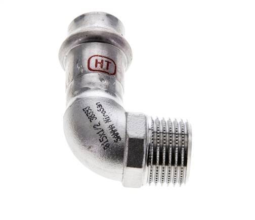 90-Grad-Winkel-Pressfitting - 15 mm Innengewinde und R 1/2'' Außengewinde - Edelstahl