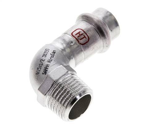 90-Grad-Winkel-Pressfitting - 15 mm Innengewinde und R 1/2'' Außengewinde - Edelstahl