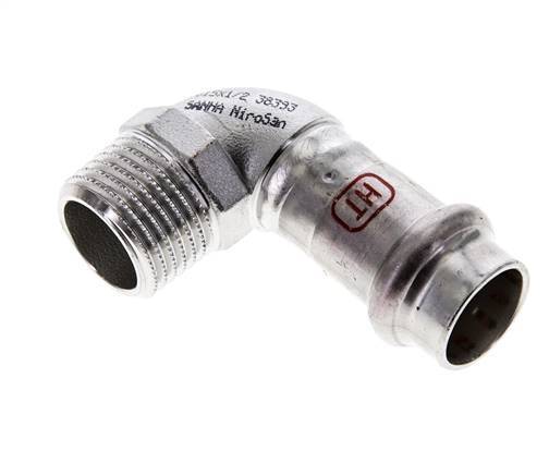 90-Grad-Winkel-Pressfitting - 15 mm Innengewinde und R 1/2'' Außengewinde - Edelstahl