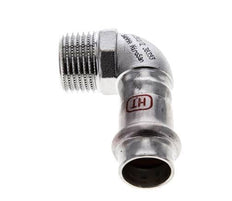 90-Grad-Winkel-Pressfitting - 15 mm Innengewinde und R 1/2'' Außengewinde - Edelstahl