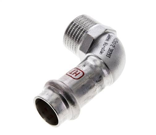 90-Grad-Winkel-Pressfitting - 15 mm Innengewinde und R 1/2'' Außengewinde - Edelstahl
