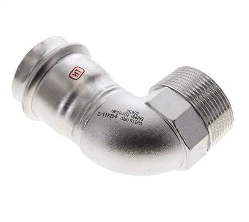 90-Grad-Winkel-Pressfitting - 42 mm Innengewinde und R 1-1/2'' Außengewinde - Edelstahl