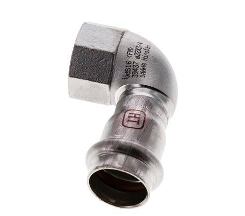 90-Grad-Winkel-Pressfitting - 22 mm Innengewinde & Rp 3/4'' Innengewinde - Edelstahl