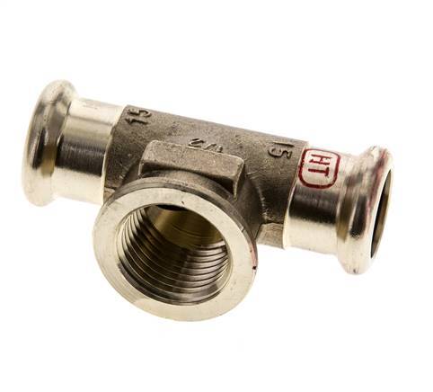 Tee Press Fitting - 15mm Female & Rp 1/2'' Female - Copper alloy