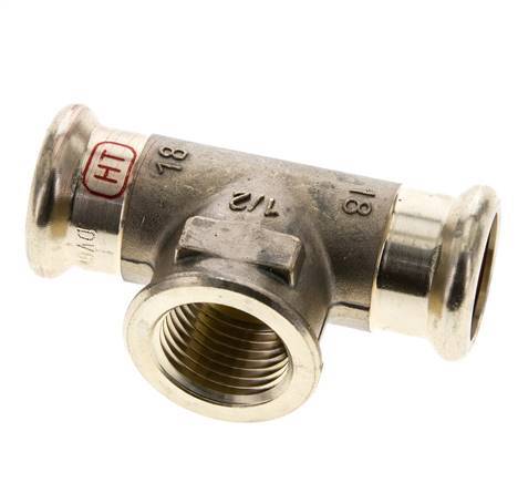 T-Pressfitting - 18mm Innengewinde & Rp 1/2'' Innengewinde - Kupferlegierung