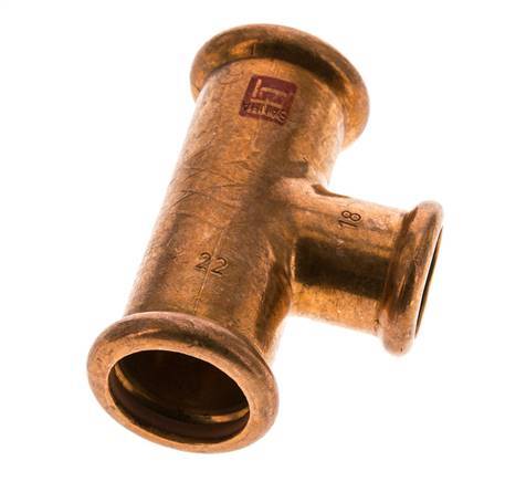 Tee Press Fitting - 18mm Female & 22mm - Copper alloy