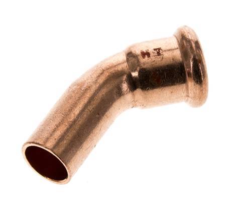 45-Grad-Winkel-Pressfitting - 18 mm Innengewinde und 18 mm Außengewinde - Kupferlegierung