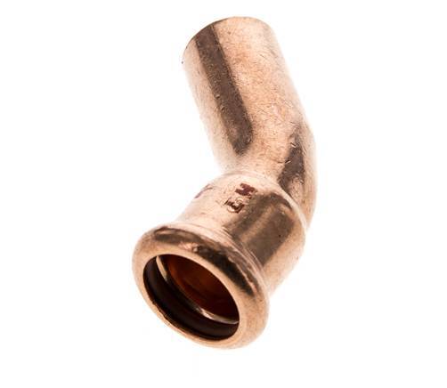 45-Grad-Winkel-Pressfitting - 18 mm Innengewinde und 18 mm Außengewinde - Kupferlegierung